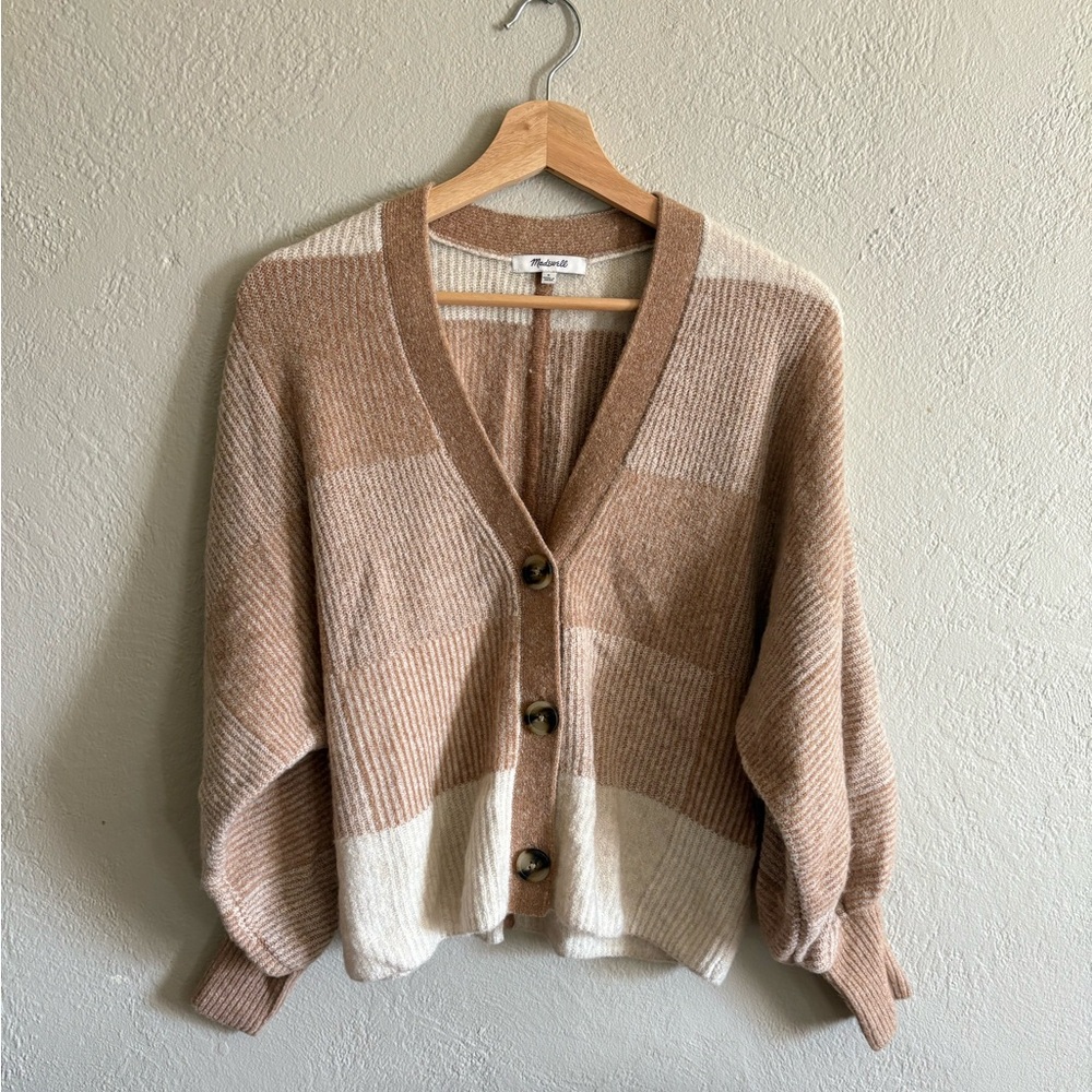 Madewell Colorblock Cardigan in Cream and Tan